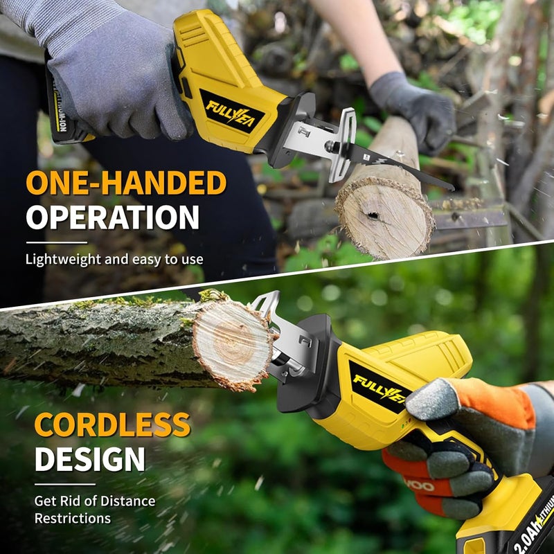 FULLYEA Reciprocating Saw Cordless, Variable Speed 0-3500SPM Power Reciprocating Saw, Tool-Free Blade Change, Battery Reciprocating Saws with 4 Saw Blades for Woods/Metal/Plastic Cutting, Yellow - Image 5